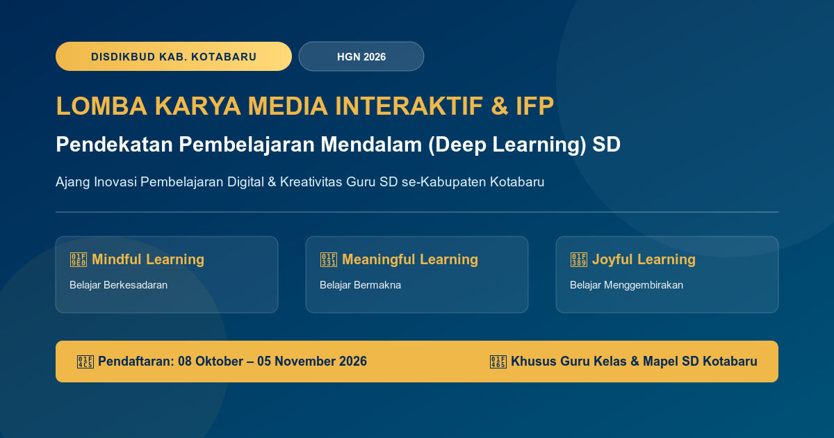 Disdikbud Kotabaru Buka Lomba Media Pembelajaran Interaktif untuk Guru SD Disdikbud Kotabaru Buka Lomba Media Pembelajaran Interaktif untuk Guru SD